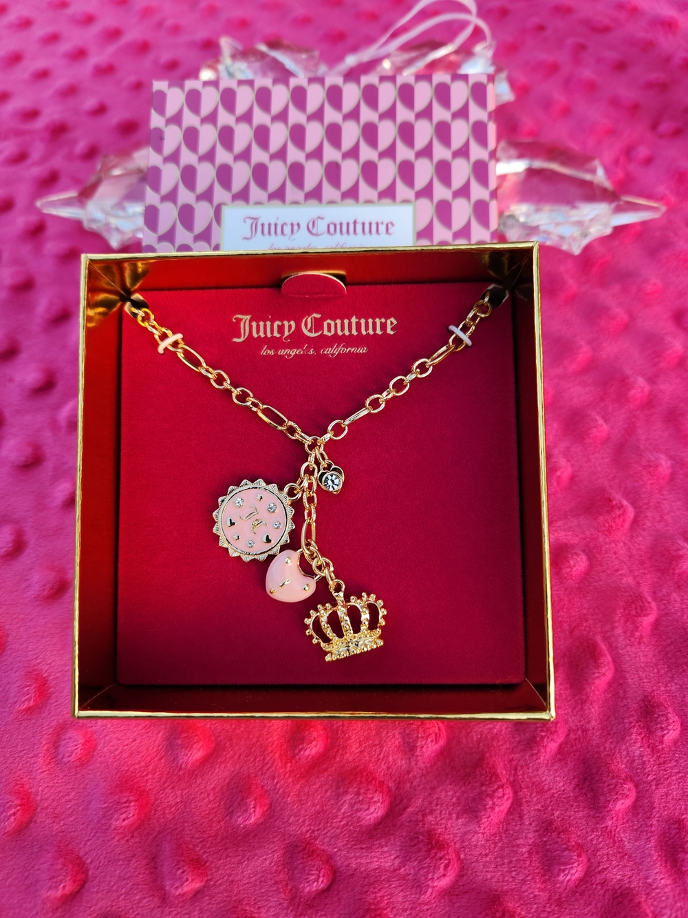 Juicy Couture Gold-Tone Charm Necklace with Pink Enamel Accents - Picture 4 of 4